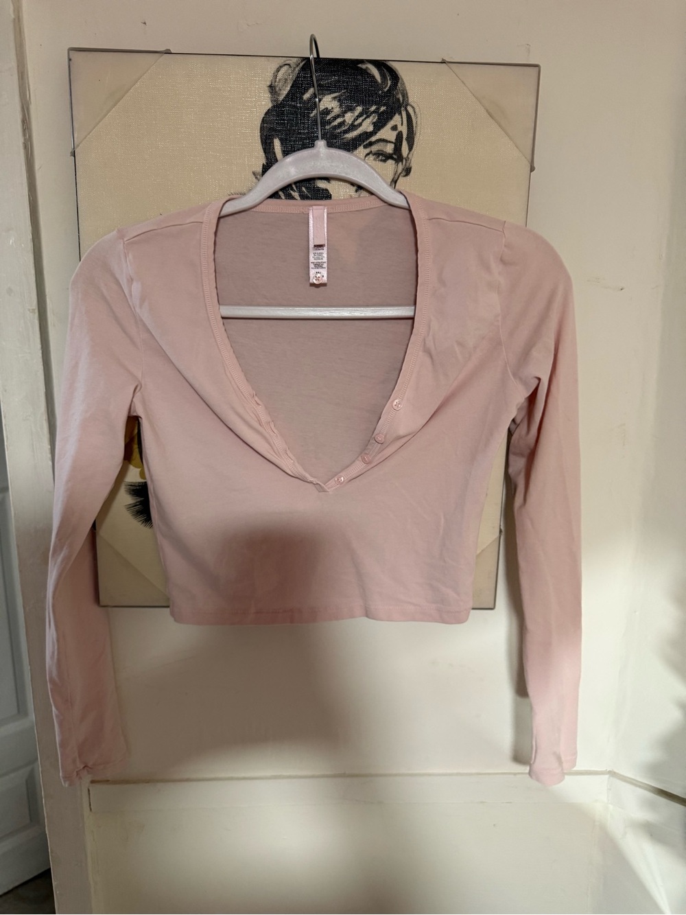SKIMS Pale Pink Long Sleeve Cropped V-Neck Top